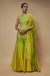 Buy_Keith Gomes_Green Silk Organza Embellished Zardozi Embroidered Cut-out Tunic Palazzo Set _at_Aza_Fashions