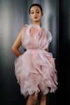 Buy_SHRIYA SOM_Pink Organza Round Rosette Ruffled Dress With Belt _at_Aza_Fashions