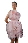 SHRIYA SOM_Pink Organza Round Rosette Ruffled Dress With Belt _Online_at_Aza_Fashions