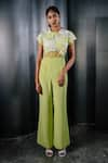 Buy_SHRIYA SOM_Green Tulle Cutwork Floral And Applique Jumpsuit _at_Aza_Fashions