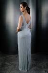 Shop_SHRIYA SOM_Grey Tulle Boat Beaded Line Midi Dress _at_Aza_Fashions