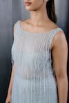 Buy_SHRIYA SOM_Grey Tulle Boat Beaded Line Midi Dress _Online_at_Aza_Fashions