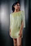 Buy_SHRIYA SOM_Green Tulle Boat Fringed Short Dress _at_Aza_Fashions