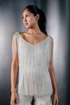 Buy_SHRIYA SOM_Ivory Tulle V Neck Fringed Tunic _at_Aza_Fashions