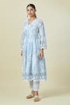 Buy_Samyukta Singhania_Blue Kurta And Trouser Cotton Blend Printed Abstract Schiffli Anarkali Set _Online_at_Aza_Fashions