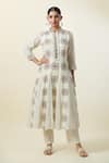 Buy_Khwaab by Sanjana Lakhani_Off White Mulmul Print Floral Butti Stand Collar Kurta With Pant _Online_at_Aza_Fashions