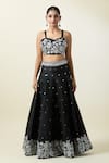 Buy_Samyukta Singhania_Black Lehenga And Blouse Art Silk Embroidered Thread Sweetheart Floral Set _Online_at_Aza_Fashions