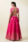 Shop_Samyukta Singhania_Pink Lehenga And Blouse Art Silk Embroidered Thread Plunge Neck Set _at_Aza_Fashions