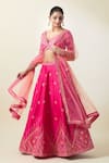 Buy_Samyukta Singhania_Pink Lehenga And Blouse Art Silk Embroidered Thread Plunge Neck Set 