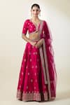 Buy_Samyukta Singhania_Pink Lehenga And Blouse Art Silk Embroidered Thread V Neck Kalidar Set _at_Aza_Fashions