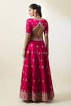 Shop_Samyukta Singhania_Pink Lehenga And Blouse Art Silk Embroidered Thread V Neck Kalidar Set _at_Aza_Fashions