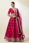 Buy_Samyukta Singhania_Pink Lehenga And Blouse Art Silk Embroidered Thread V Neck Kalidar Set _Online_at_Aza_Fashions