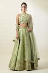 Buy_Samyukta Singhania_Green Lehenga And Blouse Art Silk Embroidered Thread High Floral Kalidar Set _at_Aza_Fashions