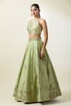 Samyukta Singhania_Green Lehenga And Blouse Art Silk Embroidered Thread High Floral Kalidar Set _at_Aza_Fashions