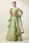 Buy_Samyukta Singhania_Green Lehenga And Blouse Art Silk Embroidered Thread High Floral Kalidar Set 