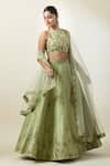 Shop_Samyukta Singhania_Green Lehenga And Blouse Art Silk Embroidered Thread High Floral Kalidar Set 