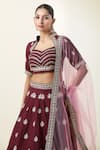 Buy_Samyukta Singhania_Wine Lehenga And Blouse Art Silk Embroidered Thread Floral Kalidar Set _Online_at_Aza_Fashions