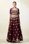 Shop_Samyukta Singhania_Wine Lehenga And Blouse Art Silk Embroidered Thread Floral Kalidar Set _Online_at_Aza_Fashions