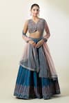 Buy_Samyukta Singhania_Blue Lehenga And Blouse Art Silk Embroidered Thread V Geometric Pattern Set _at_Aza_Fashions