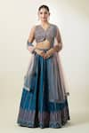 Samyukta Singhania_Blue Lehenga And Blouse Art Silk Embroidered Thread V Geometric Pattern Set _at_Aza_Fashions