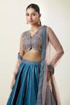 Buy_Samyukta Singhania_Blue Lehenga And Blouse Art Silk Embroidered Thread V Geometric Pattern Set 