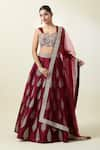 Buy_Samyukta Singhania_Wine Lehenga And Blouse Art Silk Embroidered Thread Geometric Pattern Set _at_Aza_Fashions