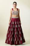 Buy_Samyukta Singhania_Wine Lehenga And Blouse Art Silk Embroidered Thread Geometric Pattern Set _Online_at_Aza_Fashions