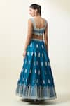 Shop_Samyukta Singhania_Blue Lehenga And Blouse Art Silk Embroidered Thread Leaf Pattern Set_at_Aza_Fashions