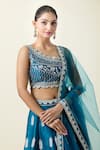 Buy_Samyukta Singhania_Blue Lehenga And Blouse Art Silk Embroidered Thread Leaf Pattern Set_Online_at_Aza_Fashions