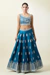 Shop_Samyukta Singhania_Blue Lehenga And Blouse Art Silk Embroidered Thread Leaf Pattern Set _Online_at_Aza_Fashions