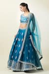 Buy_Samyukta Singhania_Blue Lehenga And Blouse Art Silk Embroidered Thread Leaf Pattern Set 