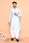 Buy_Arihant Rai Sinha_Blue Kurta Silk Embroidered Thread And Off-white Dhoti Pant Set _at_Aza_Fashions