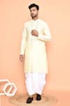 Buy_Arihant Rai Sinha_Yellow Kurta Silk Embroidered Thread And Cream Dhoti Pant Set _at_Aza_Fashions