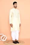 Arihant Rai Sinha_Yellow Kurta Silk Embroidered Thread And Cream Dhoti Pant Set _at_Aza_Fashions