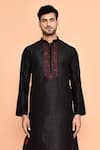 Arihant Rai Sinha_Black Art Silk Embroidered Thread Kurta And Maroon Dhoti Pant Set _Online_at_Aza_Fashions