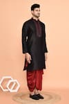 Shop_Arihant Rai Sinha_Black Art Silk Embroidered Thread Kurta And Maroon Dhoti Pant Set _Online_at_Aza_Fashions