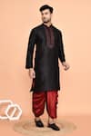 Arihant Rai Sinha_Black Art Silk Embroidered Thread Kurta And Maroon Dhoti Pant Set _at_Aza_Fashions