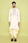 Shop_Arihant Rai Sinha_Off White Kurta Cotton Embroidered Thread And Dhoti Pant Set _Online_at_Aza_Fashions