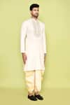 Arihant Rai Sinha_Off White Kurta Cotton Embroidered Thread And Dhoti Pant Set _at_Aza_Fashions