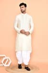 Buy_Arihant Rai Sinha_Cream Kurta Silk Embroidered Thread And Dhoti Pant Set _at_Aza_Fashions