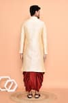 Shop_Arihant Rai Sinha_Beige Art Silk Embroidered Thread Kurta And Red Dhoti Pant Set _at_Aza_Fashions