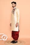 Arihant Rai Sinha_Beige Art Silk Embroidered Thread Kurta And Red Dhoti Pant Set _at_Aza_Fashions