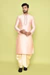 Buy_Arihant Rai Sinha_Pink Art Silk Embroidered Thread Mirror Kurta And Cream Dhoti Pant Set _at_Aza_Fashions