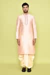 Arihant Rai Sinha_Pink Art Silk Embroidered Thread Mirror Kurta And Cream Dhoti Pant Set _at_Aza_Fashions