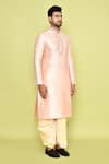 Shop_Arihant Rai Sinha_Pink Art Silk Embroidered Thread Mirror Kurta And Cream Dhoti Pant Set 