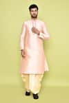 Arihant Rai Sinha_Pink Art Silk Embroidered Thread Mirror Kurta And Cream Dhoti Pant Set _Online