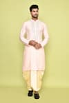 Buy_Arihant Rai Sinha_Pink Kurta Silk Embroidered Thread Mirror Work And Cream Dhoti Pant Set _at_Aza_Fashions