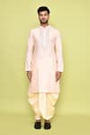 Buy_Arihant Rai Sinha_Pink Kurta Silk Embroidered Thread Mirror Work And Cream Dhoti Pant Set _Online_at_Aza_Fashions