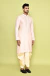 Arihant Rai Sinha_Pink Kurta Silk Embroidered Thread Mirror Work And Cream Dhoti Pant Set _at_Aza_Fashions