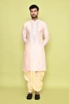 Buy_Arihant Rai Sinha_Pink Kurta Silk Embroidered Thread Mirror Work And Cream Dhoti Pant Set 